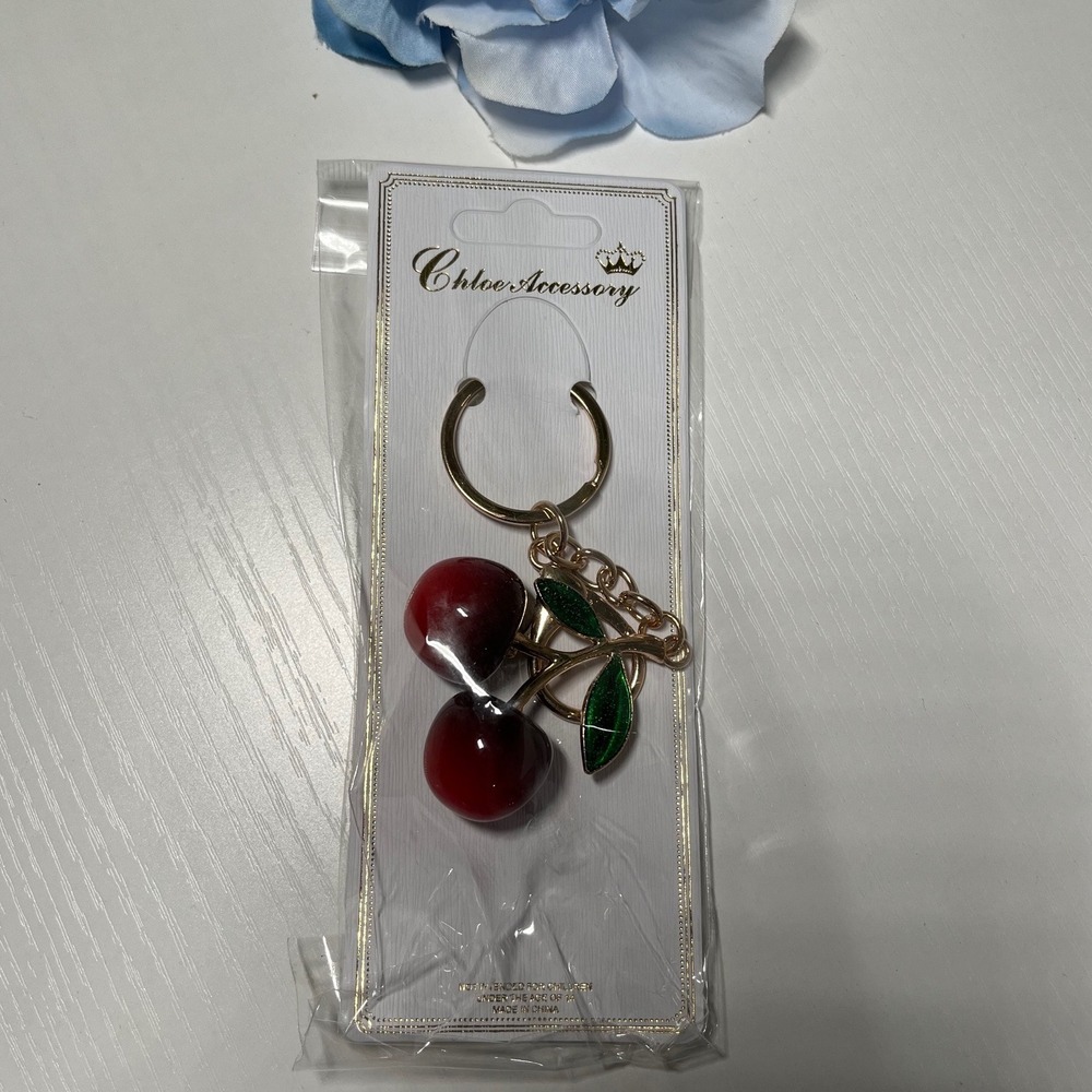 Chloe Accessory Gold‎ Tone Red Cherry Keychain Bag Charm New In package